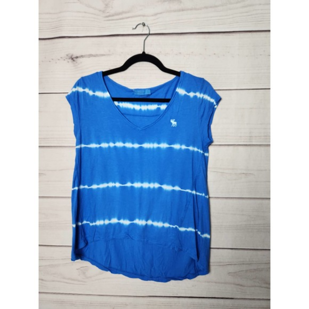 Abercrombie & Fitch Womens Tie Dye Top Hi-Lo Hem Short Sleeve V Neck Blue XS